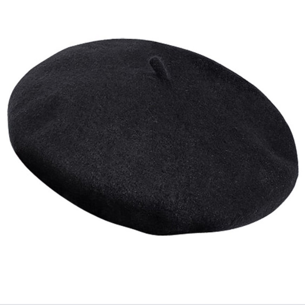 Authentic Basque French Beret Hat Black Top